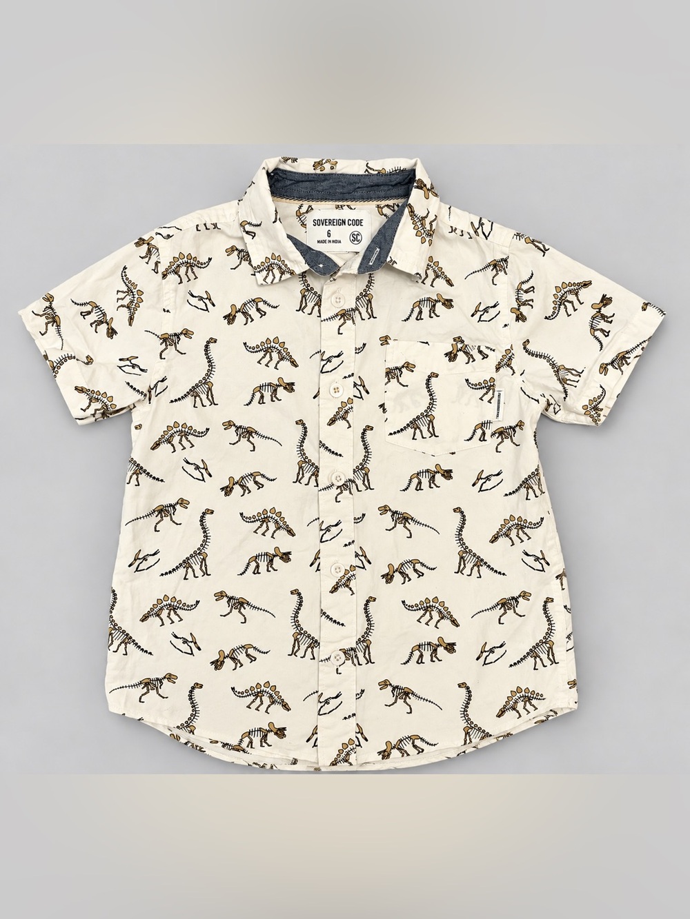 Sovereign Code Boys Size 6 Dinosaur Fossil Print Button Up Shirt